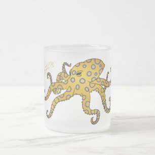 Blauwrode octopus cartoon illustratie matglas koffiemok