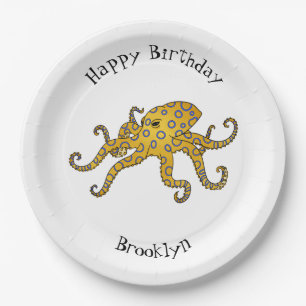 Blauwrode octopus cartoon illustratie papieren bordje