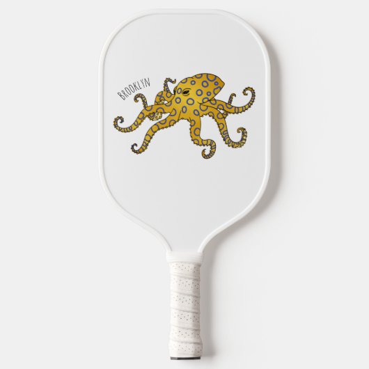 Blauwrode octopus cartoon illustratie pickleball paddle (Voorkant)