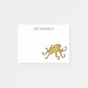 Blauwrode octopus cartoon illustratie post-it® notes