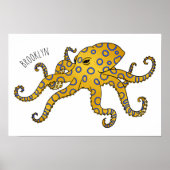 Blauwrode octopus cartoon illustratie poster (Voorkant)
