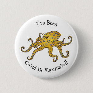 Blauwrode octopus cartoon illustratie ronde button 5,7 cm