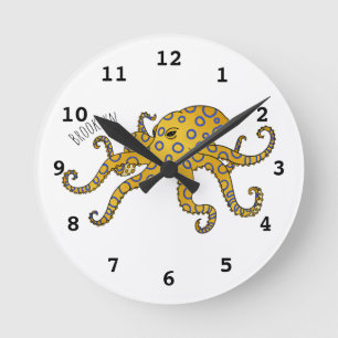 Blauwrode octopus cartoon illustratie ronde klok