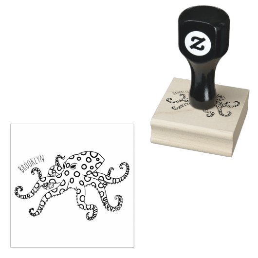 Blauwrode octopus cartoon illustratie rubberstempel (Gestempeld)