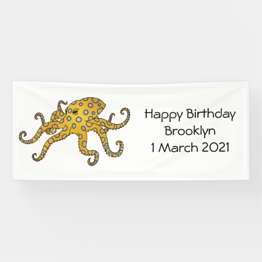 Blauwrode octopus cartoon illustratie spandoek (Horizontaal)