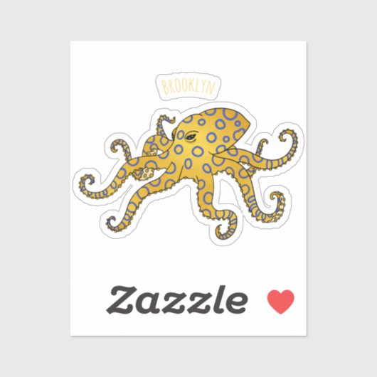 Blauwrode octopus cartoon illustratie sticker (Vel)