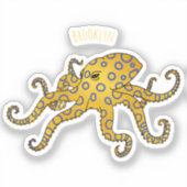 Blauwrode octopus cartoon illustratie sticker (Voorkant)