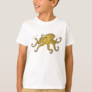 Blauwrode octopus cartoon illustratie t-shirt
