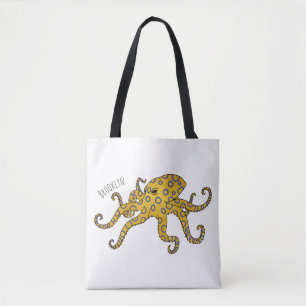 Blauwrode octopus cartoon illustratie tote bag