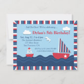 Blauwrode witte anautisch thema Birthday Party Kaart (Voorkant)