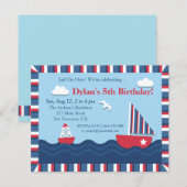 Blauwrode witte anautisch thema Birthday Party Kaart (Voorkant / Achterkant)