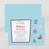 Blauwrode witte anautisch thema Birthday Party Kaart (Voorkant / Achterkant)