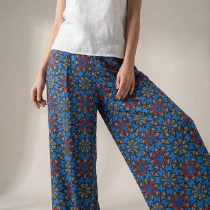 Blauwrood-geel-Afrikaans tribaal etnisch patroon Stof