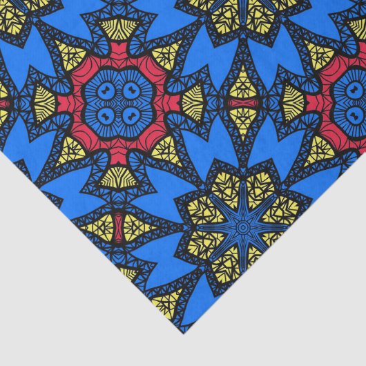 Blauwrood-geel-Afrikaans tribaal etnisch patroon Tissuepapier (Detail)