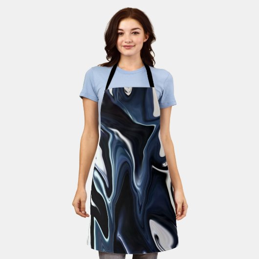 Blauwrood patroon schort (Gedragen)