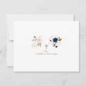 Blauwroze Floral foto Twin Gold Cross Baptisme Bedankkaart (Achterkant)