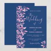 Blauwroze florale botanische scriptbruiloft kaart (Voorkant / Achterkant)