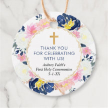 Blauwroze geel florale eerste communiqué baptisme