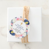 Blauwroze geel florale eerste communiqué baptisme bedankjes labels (In situ)