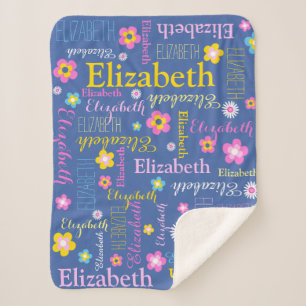 Blauwroze gele meisjes Elizabeth name blanket Sherpa Deken