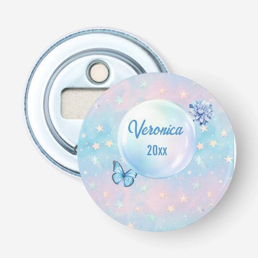 Blauwroze gradiënt Sterrenachtergrond Button Flesopener (Voorkant)