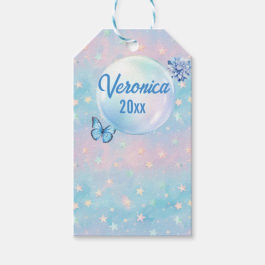 Blauwroze gradiënt Sterrenachtergrond Cadeaulabel (Voorkant)