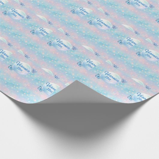 Blauwroze gradiënt Sterrenachtergrond Cadeaupapier (Hoek)