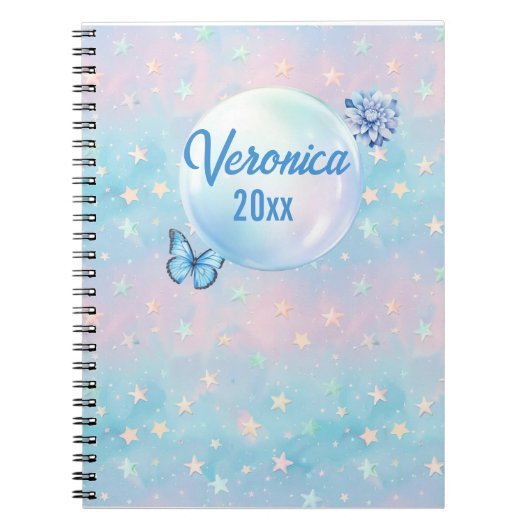 Blauwroze gradiënt Sterrenachtergrond Notitieboek (Voorkant)