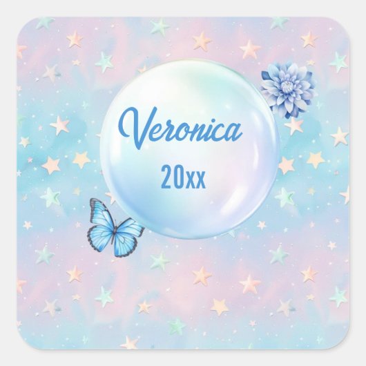 Blauwroze gradiënt Sterrenachtergrond Vierkante Sticker (Voorkant)