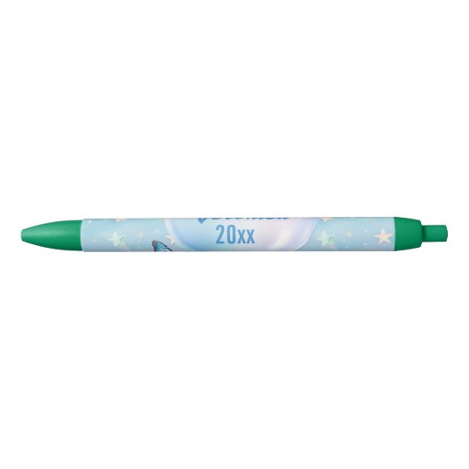 Blauwroze gradiënt Sterrenachtergrond Zwarte Inkt Pen (Voorkant)