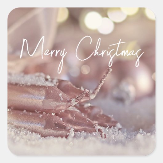 Blauwroze kerstboom en kerstkaarsen vierkante sticker (Voorkant)