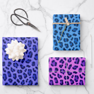 Blauwroze lavendel Leopard Animal Skin Patroon  Inpakpapier Vel