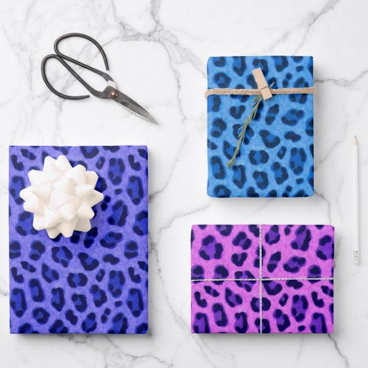 Blauwroze lavendel Leopard Animal Skin Patroon  Inpakpapier Vel (Voorkant)