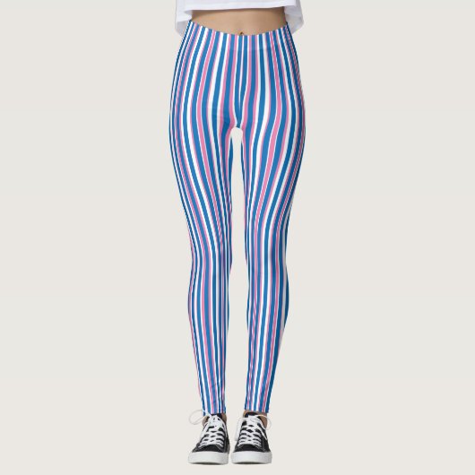 Blauwroze strips leggings (Voorkant)