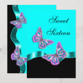 Blauwroze zwarte vlinderlint kaart (Voorkant / Achterkant)