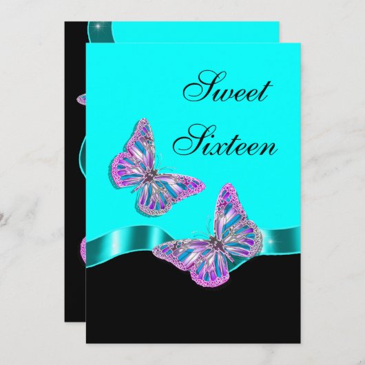 Blauwroze zwarte vlinderlint kaart (Voorkant / Achterkant)