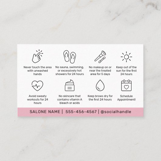 Blauwroze zwenkrouwen PMU Brow Instructions B Visitekaartje (Achterkant)