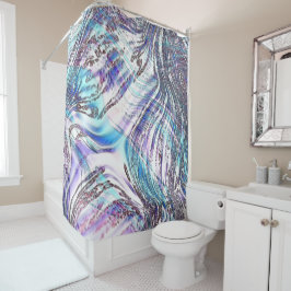 Blauwse oestertekeningen, gekruist en verdraaid douchegordijn