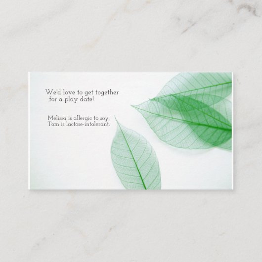 Blauwskeletten op wit visitekaartje (Achterkant)