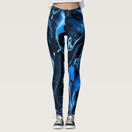 Blauwste oceaangolven, donkerblauw Abstract Leggings (Voorkant)