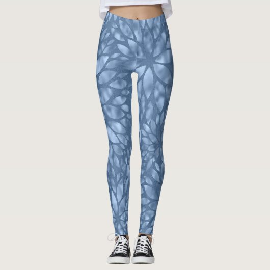 Blauwsteen Glinsterende Dahlia Vrouwenlegging Leggings (Voorkant)