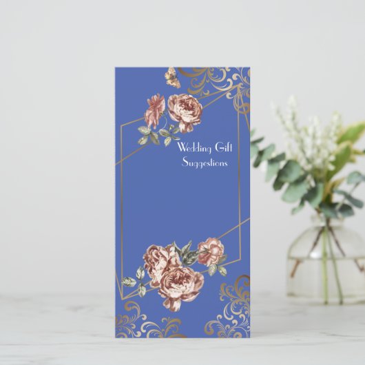 Blauwstraal van bloemige huwelijksgeschenk suggest bedankkaart (Staand voorkant)