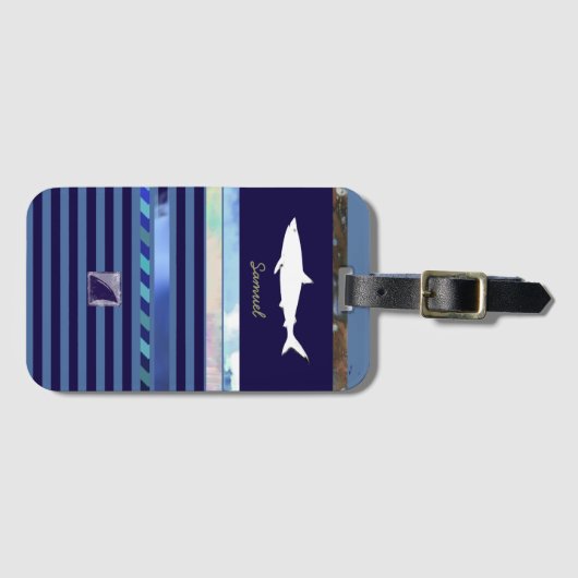 blauwstreephaai bagagelabel (Voorkant (horizontaal))