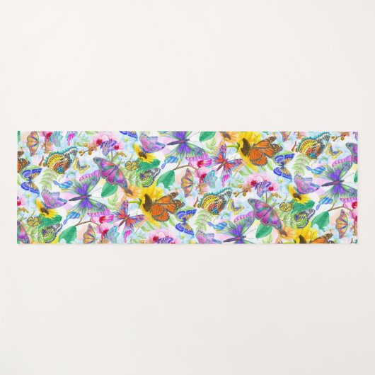 blauwtaarvliegen en bloemen yogamat (Voorkant (horizontaal))