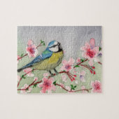 Blauwtevogel op Cherry Blossom Tree Legpuzzel (Horizontaal)