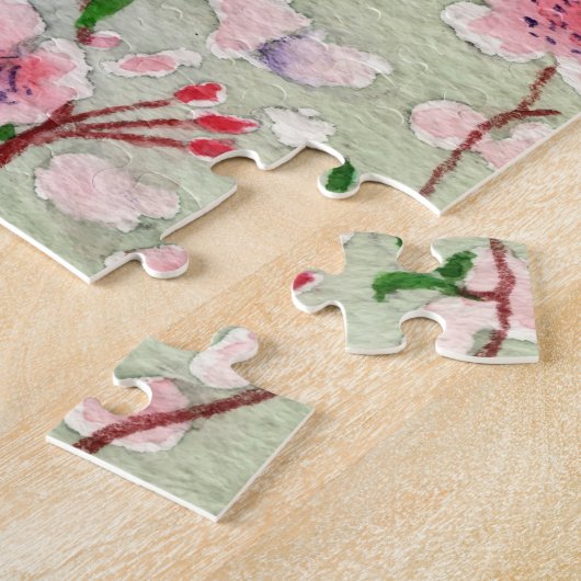 Blauwtevogel op Cherry Blossom Tree Legpuzzel (Zijkant)