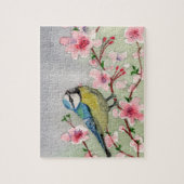 Blauwtevogel op Cherry Blossom Tree Legpuzzel (Verticaal)