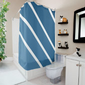 Blauwtinten: schuine strepen douchegordijn
