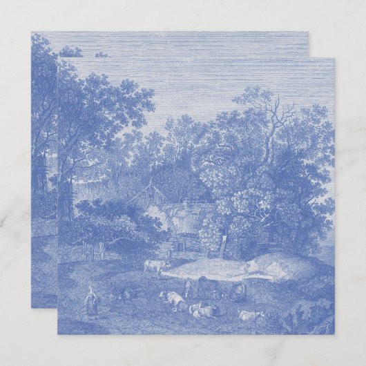 Blauwtoil de Jouy Frans Land Shabby Elegance Kaart (Voorkant / Achterkant)