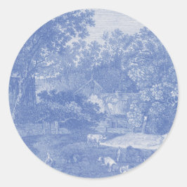 Blauwtoil de Jouy Frans Land Shabby Elegance Ronde Sticker